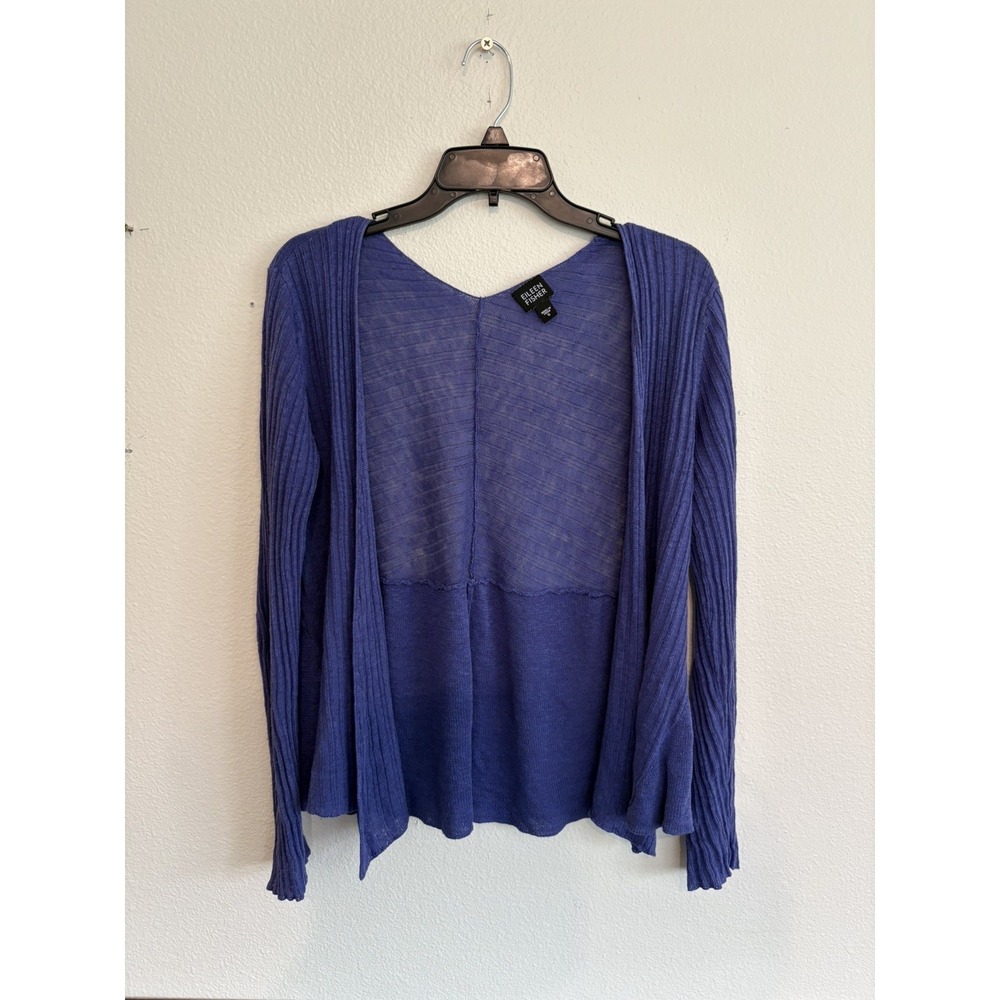 Eileen Fisher Linen Cardigan Sweater Women's Size Small Purple Ribbed Open Front